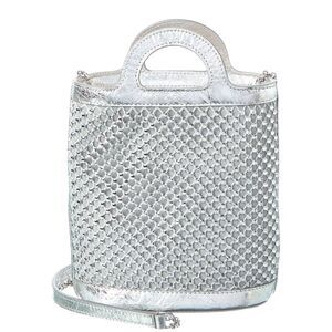 Marni Mesh & Leather Bucket Bag, Silver